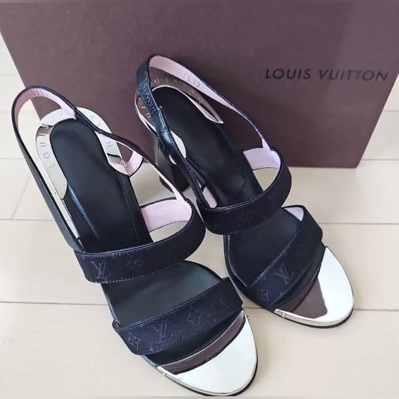 Louis Vuitton Monogram Satin Sandal Heels w/COA - Picture 3 of 11